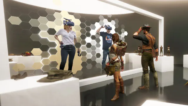 Freunde lösen Team-Rätsel in einem virtuellen VR Escape Room in Rostock